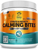 Calming Treats For Dogs - Anxiety Composure Relief with Suntheanine - Organic Kelp & Valerian Root + L Tryptophan for Dog Stress & Separation Aid in Fireworks, Thunder + Chewing & Barking - 90 Chews
