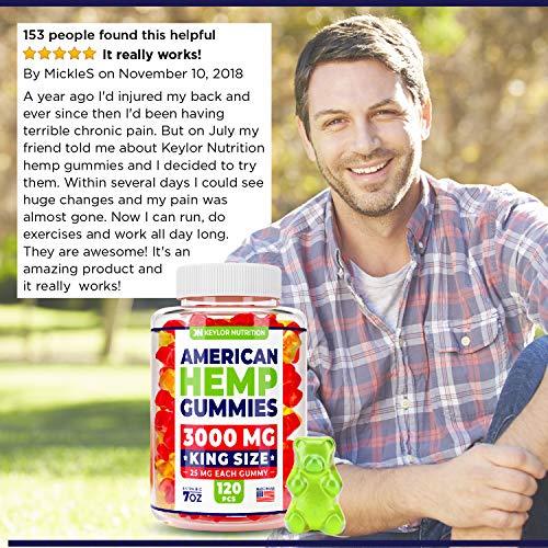 Keylor Nutrition Premium Hemp Gummies – 3000 MG – All Natural Ingredients - Relief for Stress, Inflammation, Pain, Sleep, Anxiety, Depression – Vitamins & Omega 3,6,9 – Made in The USA - 120 pcs
