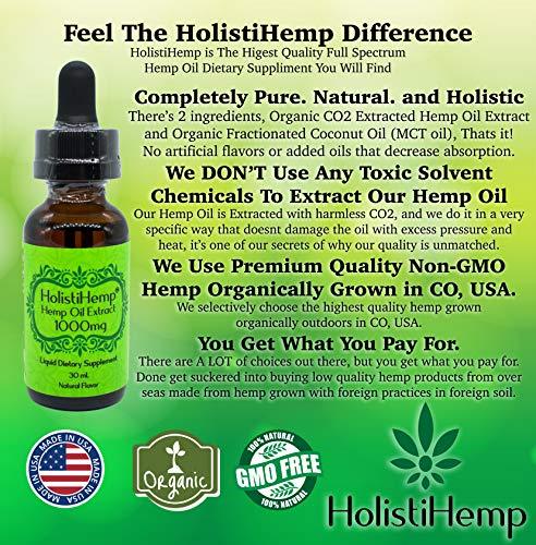Hemp Oil Extract Full Spectrum 1000mg 30mL - Pain Relief - Anti Anxiety Social Anxiety- Depression Stress Support - Anti-Inflammatory - Brain Health with Omega 3,6 - Natural Flavor, Organic, Non GMO