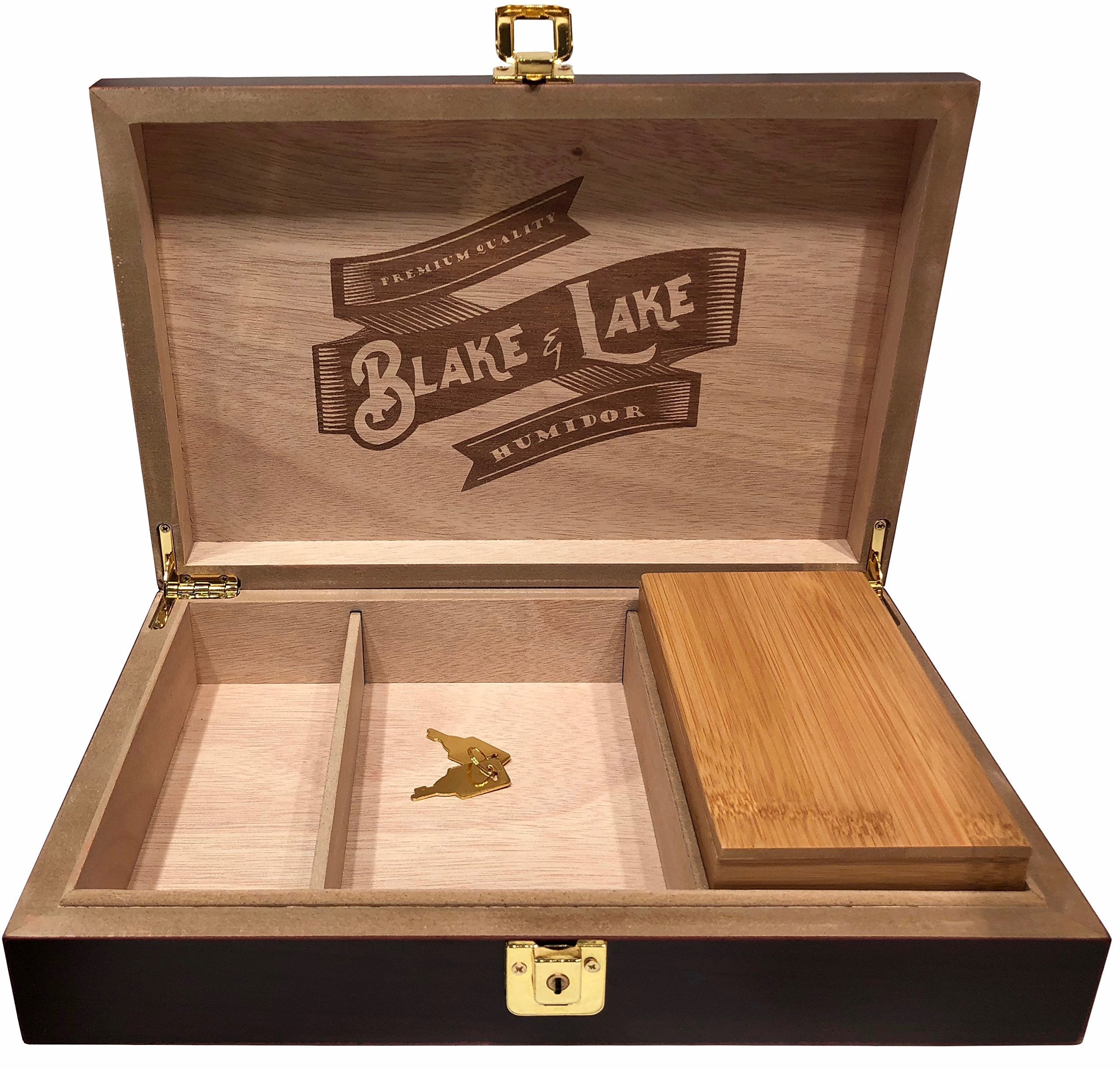 Blake & Lake Wood Stash Box with Rolling Tray - Stash Box with Lock and Key -